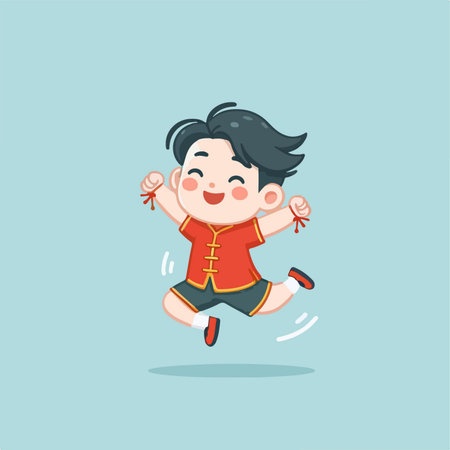 Happy Chinese boy celebrating Lunar New Yearのイラスト素材