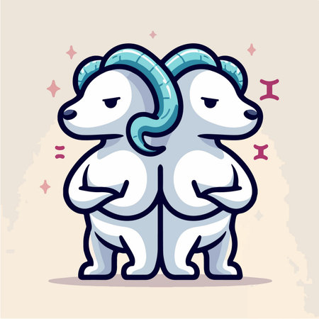 gemini twin goat zodiac sign cartoon illustrationのイラスト素材