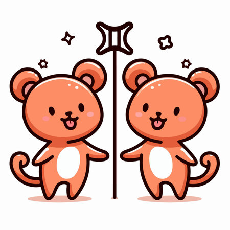 gemini twin bear zodiac sign cartoon illustrationのイラスト素材