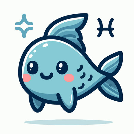 pisces fish zodiac sign cartoon illustrationのイラスト素材