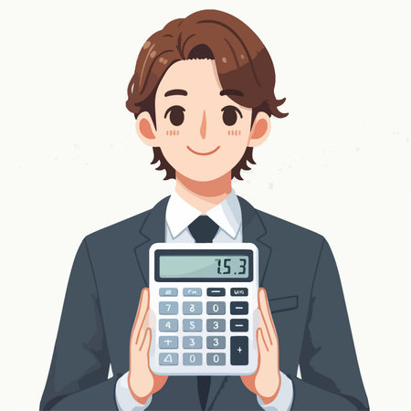 flat design illustration of an accountant. Man holding a calculatorのイラスト素材