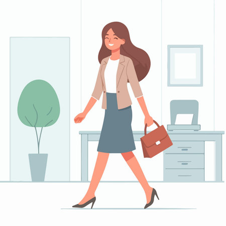 Flat design illustration of a business woman walking with passion for workのイラスト素材
