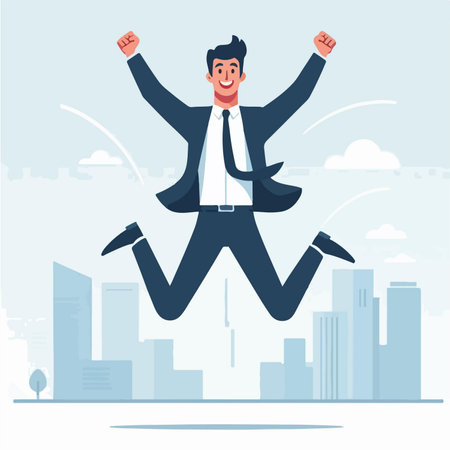 flat design illustration business man jumping for joy to get a bonusのイラスト素材