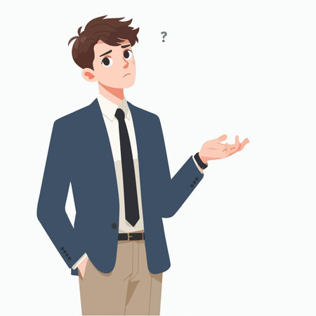 flat design illustration of the thinking process with question markのイラスト素材