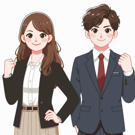 flat design illustration of a career couple making a fistのイラスト素材