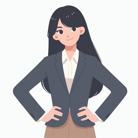 Flat design illustration of a business woman with hand on waist poseのイラスト素材
