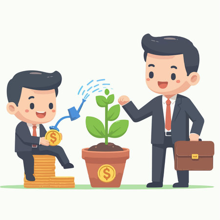 Flat design illustration of money investment concept. Business man watering money plantのイラスト素材