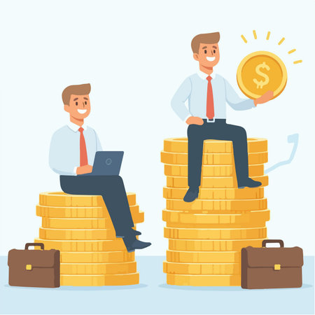 Flat design illustration of investment profit concept. Business man sitting on a pile of coinsのイラスト素材