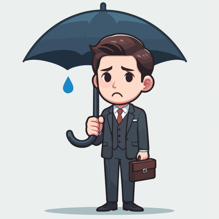 Flat design illustration of a moody business man with an umbrella in the rainのイラスト素材