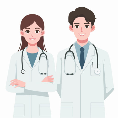 illustration of flat design of young medical doctor coupleのイラスト素材