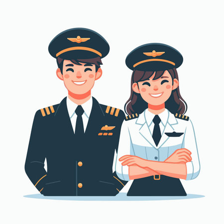 flat design illustration of a smiling pilot coupleのイラスト素材