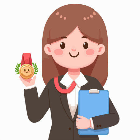 Flat design illustration of Business woman gets performance appreciation medalのイラスト素材