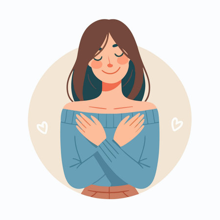 Illustration of a woman with self love conceptのイラスト素材