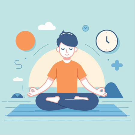 illustration of a man doing yoga meditationのイラスト素材