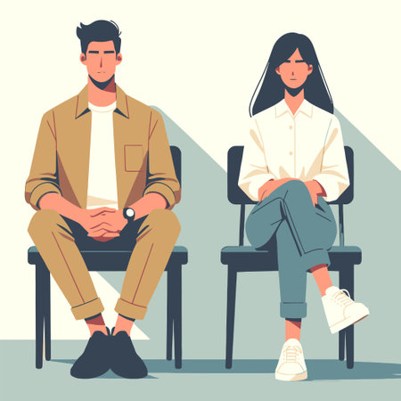businessman discussing with businesswoman in flat design illustrationのイラスト素材