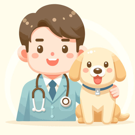 Cartoon of a veterinarian with a pet dogのイラスト素材