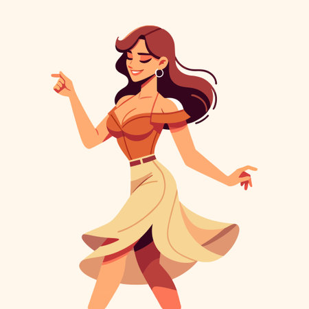 young woman dancing casually in flat design styleのイラスト素材