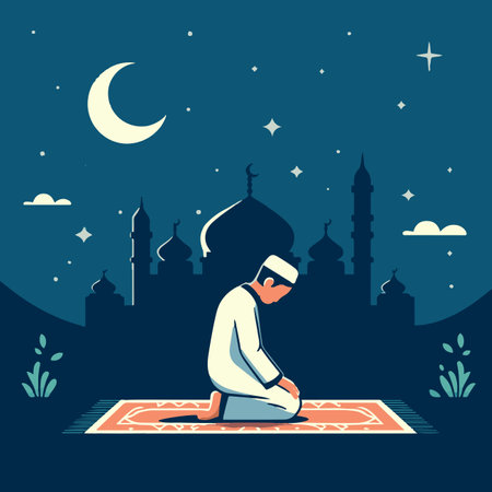 cartoon of a Muslim man prostrating in prayerのイラスト素材