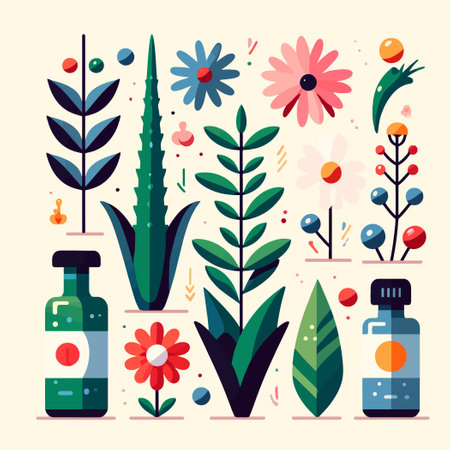 illustration of aloe vera, chamomile and lavender medicinal plantsのイラスト素材