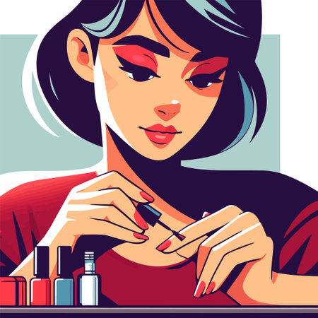 illustration of woman making nail artのイラスト素材