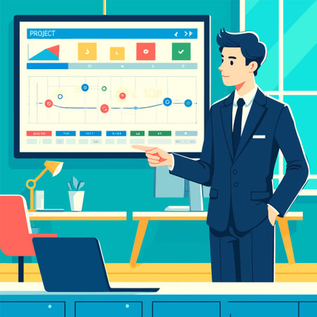 illustration of a businessman explaining the progress of a projectのイラスト素材