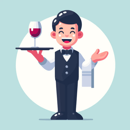 illustration of a waiter standing with a glass of drinkのイラスト素材