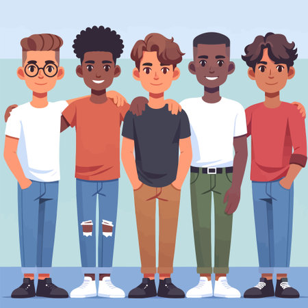 illustration of unity in diversity of friendly youthのイラスト素材