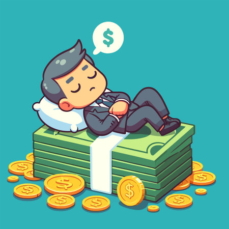 illustration of a businessman sleeping on a pile of moneyのイラスト素材
