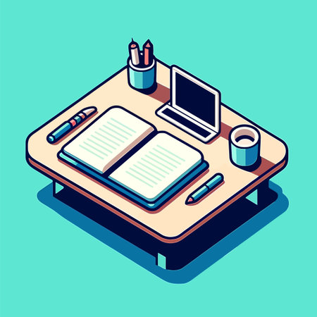 illustration of notebook and stationery on a deskのイラスト素材