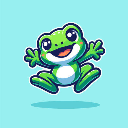 cartoon adorable green frog mascot with a happy expressionのイラスト素材