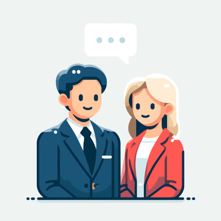 illustration of a businessman and a businesswoman having a conversationのイラスト素材