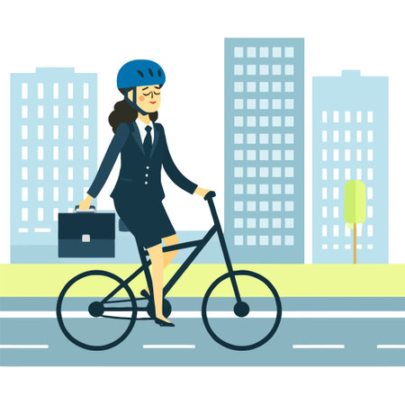 illustration of a businesswoman riding a bicycle to workのイラスト素材