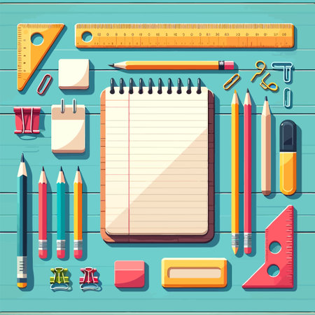 illustration of stationery items on a deskのイラスト素材