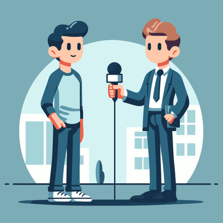 illustration of a reporter interviewing a personのイラスト素材