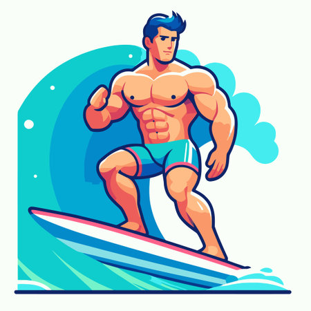 Illustration of a man surfing coolly on the ocean wavesのイラスト素材
