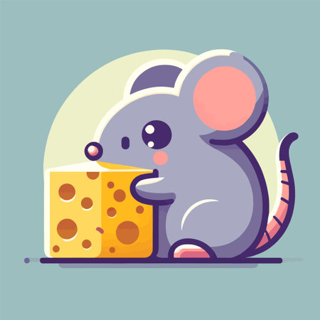 cartoon illustration of a cute mouse with a piece of cheeseのイラスト素材