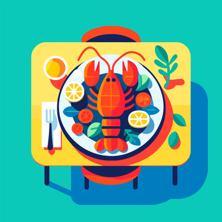 Illustration of a delicious lobster dish on the deskのイラスト素材