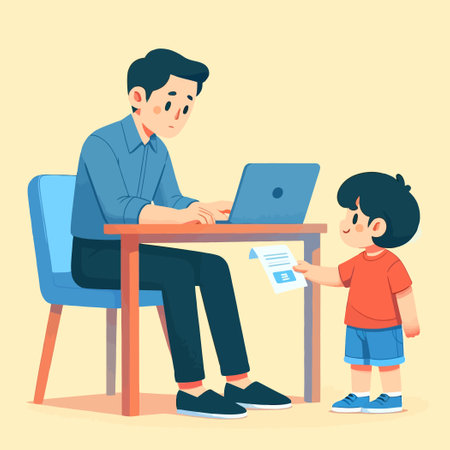 Illustration of a child helping their father at workのイラスト素材