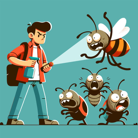 illustration of a person spraying insects in a flat design styleのイラスト素材