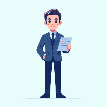 illustration of a standing business man holding a documentのイラスト素材