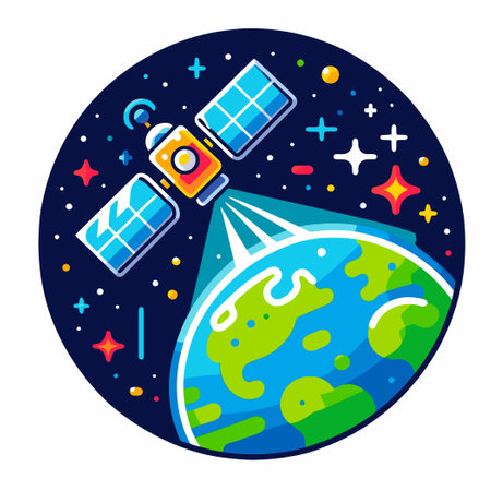 illustration of space station and planet earthのイラスト素材