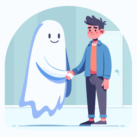 cartoon of a ghost shaking hands with a humanのイラスト素材