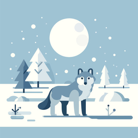 illustration of a wolf in a winter setting with snowのイラスト素材