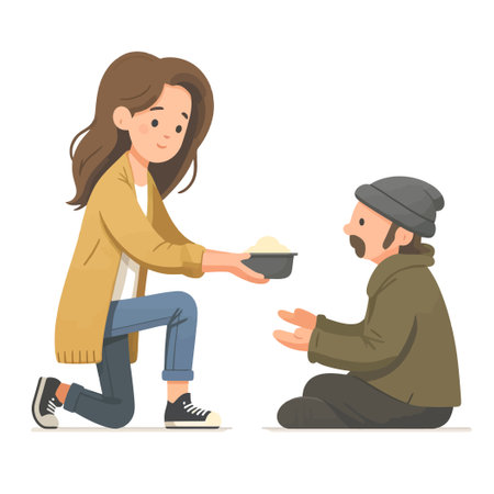 illustration of a woman giving help to a beggarのイラスト素材