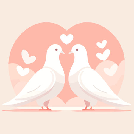 cartoon illustration of two white doves symbolizing loveのイラスト素材