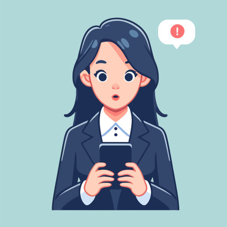 illustration of a businesswoman receiving email notification via smartphoneのイラスト素材