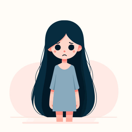 cartoon of a woman standing with a sad expressionのイラスト素材