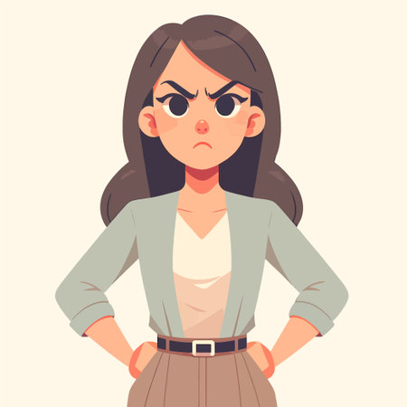 cartoon of a woman standing with an indignant expressionのイラスト素材