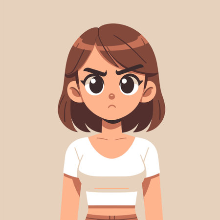 Cartoon of a woman standing with a cynical expression on the faceのイラスト素材