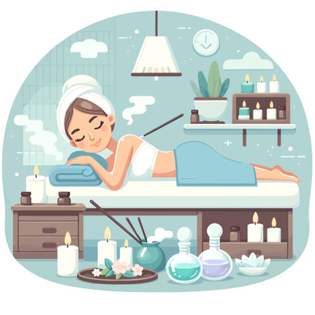 cartoon of a woman enjoying a spa treatment in beauty clinicのイラスト素材
